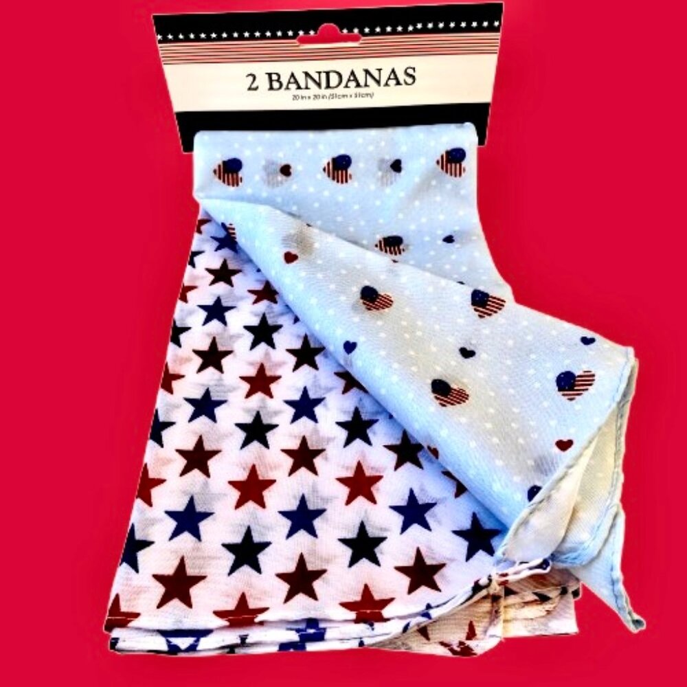 Bandana.Patriotic Stars Heart Flag 20" x 20" Set of 2 by Greenbrier NEW